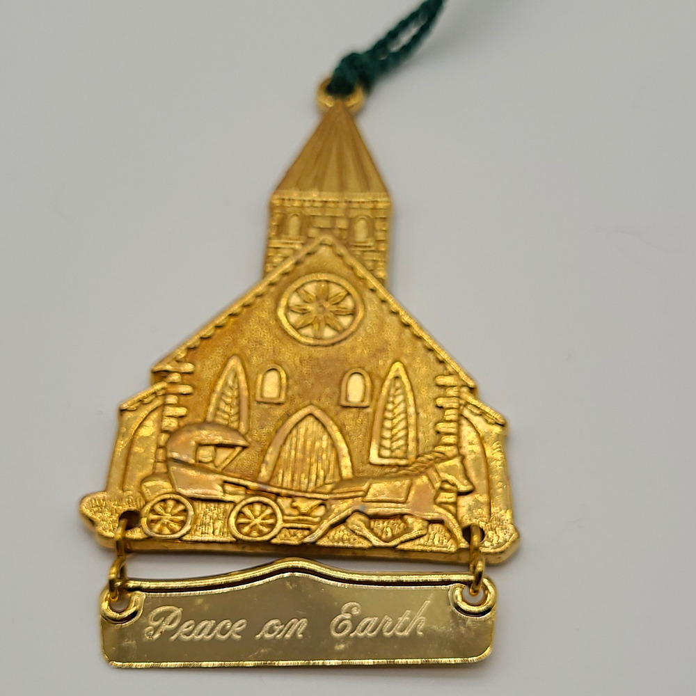 VTG 1995 Gloria Duchin Gold Tone Church Horse Carriage Christmas Ornament USA